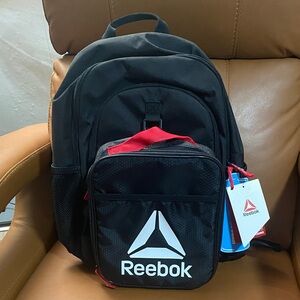 Reebok Black and Red Backpack w lunch bag for Kids NWT